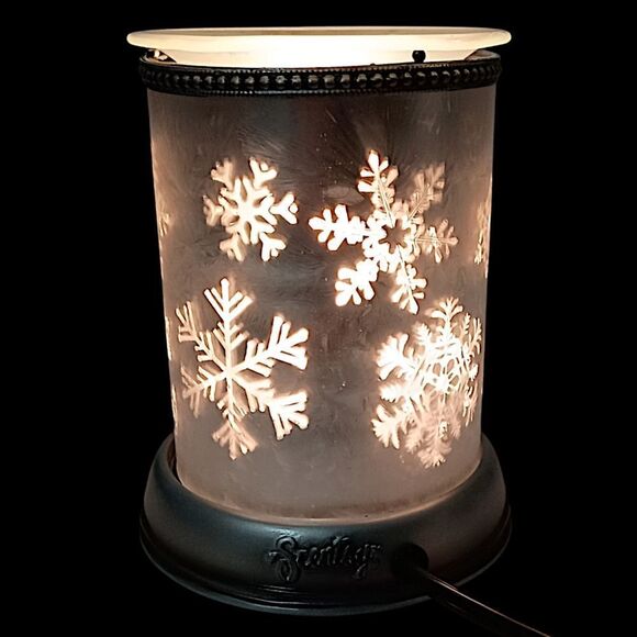 Scentsy Silver Frost Glass Shade Base Wax Warmer Lampshade Collection Snowflake. - Picture 1 of 16